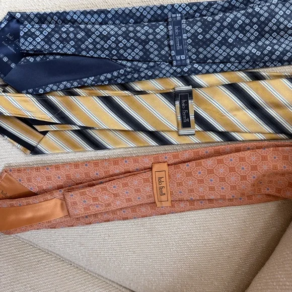 Elegant Men's Tie Set - Blue, Gold, and Orange - Picture 3 of 3